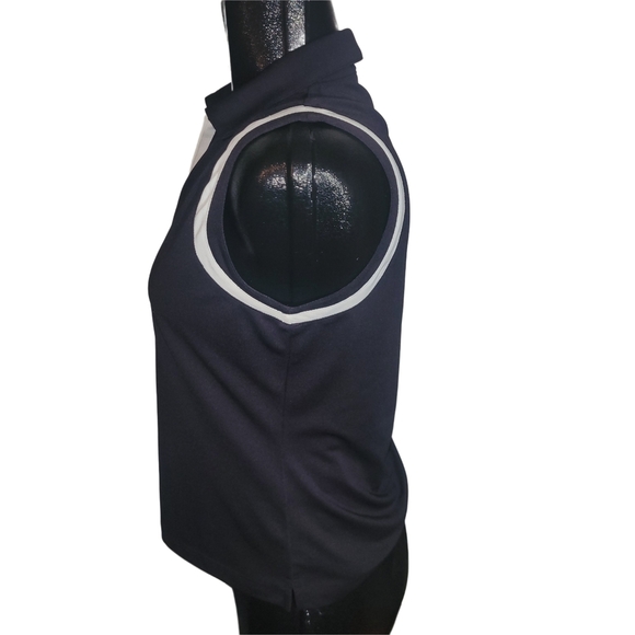 Women's Black Sleeveless Polo Top With White Trim S - Picture 4 of 6